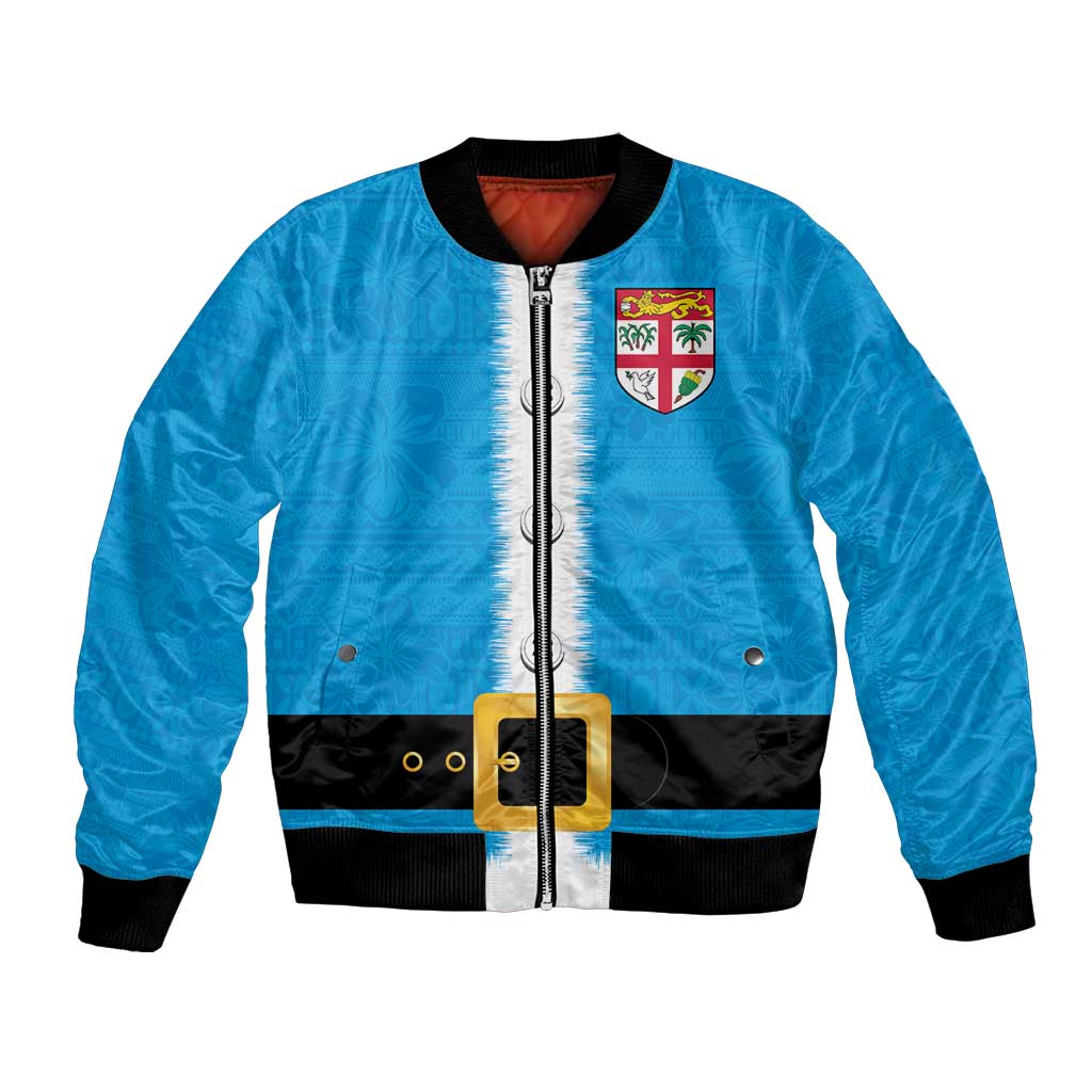 Fiji Merry Christmas Bomber Jacket Santa Suit Style With Tapa Tribal Pattern LT03 Unisex Blue - Polynesian Pride