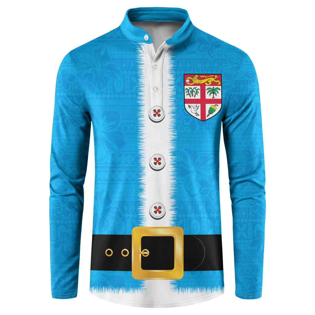 Fiji Merry Christmas Button Sweatshirt Santa Suit Style With Tapa Tribal Pattern LT03 Blue - Polynesian Pride