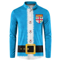 Fiji Merry Christmas Button Sweatshirt Santa Suit Style With Tapa Tribal Pattern LT03 Blue - Polynesian Pride