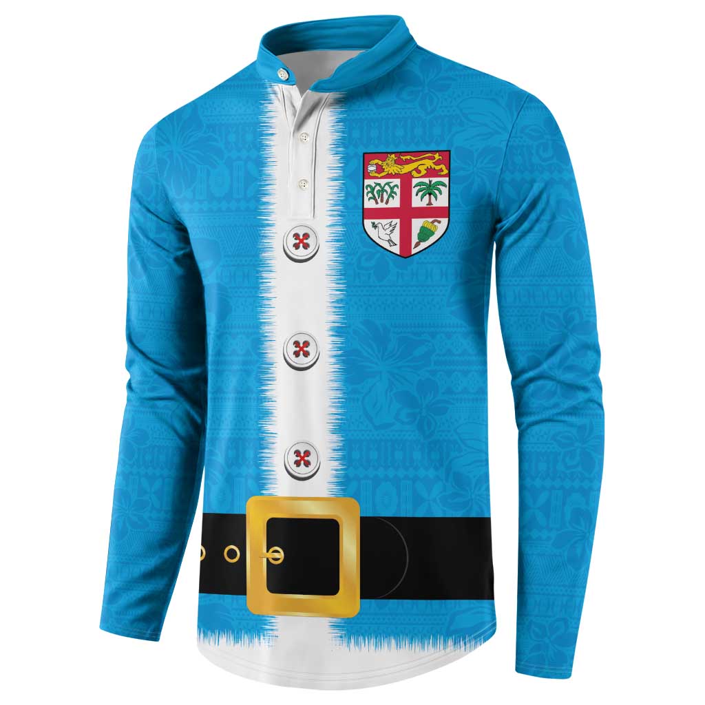 Fiji Merry Christmas Button Sweatshirt Santa Suit Style With Tapa Tribal Pattern LT03 - Polynesian Pride