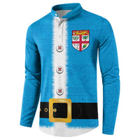 Fiji Merry Christmas Button Sweatshirt Santa Suit Style With Tapa Tribal Pattern LT03 - Polynesian Pride
