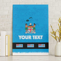 Fiji Merry Christmas Canvas Wall Art Santa Suit Style With Tapa Tribal Pattern LT03 Without Frame Blue - Polynesian Pride