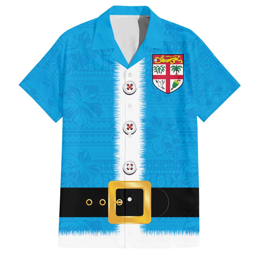 Fiji Merry Christmas Hawaiian Shirt Santa Suit Style With Tapa Tribal Pattern LT03 Blue - Polynesian Pride