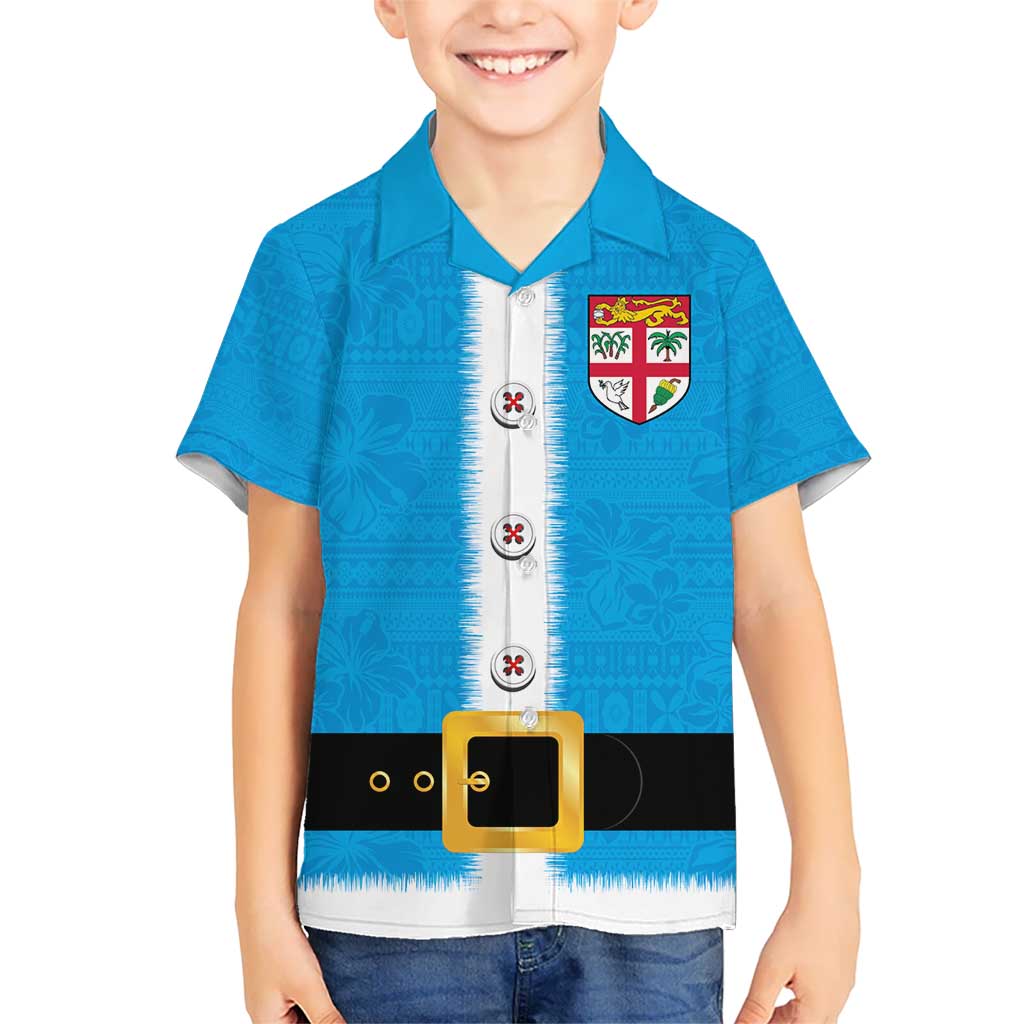 Fiji Merry Christmas Kid Hawaiian Shirt Santa Suit Style With Tapa Tribal Pattern LT03 Kid Blue - Polynesian Pride