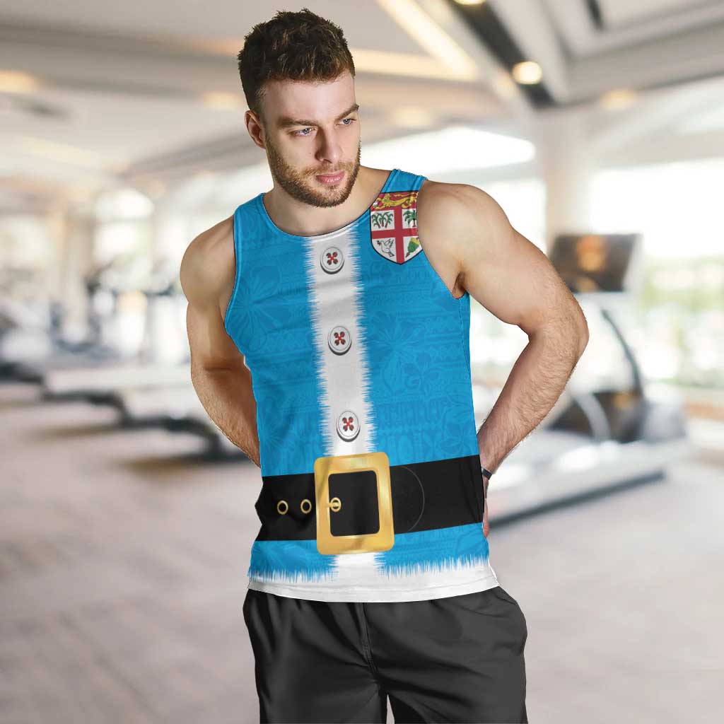 Fiji Merry Christmas Men Tank Top Santa Suit Style With Tapa Tribal Pattern LT03 Blue - Polynesian Pride