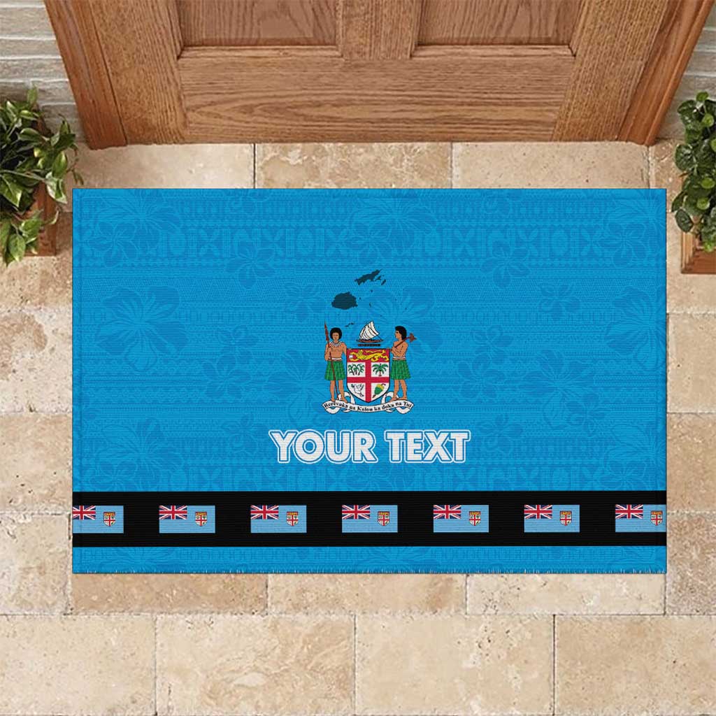 Fiji Merry Christmas Rubber Doormat Santa Suit Style With Tapa Tribal Pattern LT03 Blue - Polynesian Pride