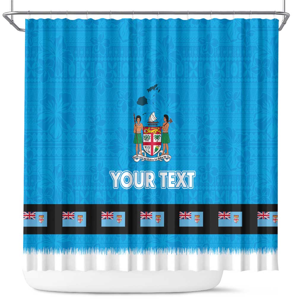 Fiji Merry Christmas Shower Curtain Santa Suit Style With Tapa Tribal Pattern LT03 Blue - Polynesian Pride