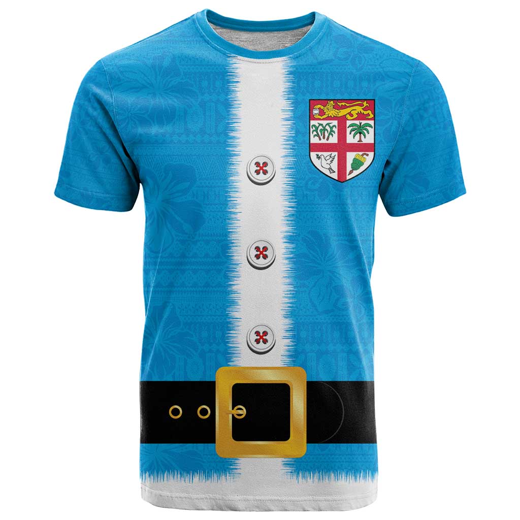 Fiji Merry Christmas T Shirt Santa Suit Style With Tapa Tribal Pattern LT03 Blue - Polynesian Pride