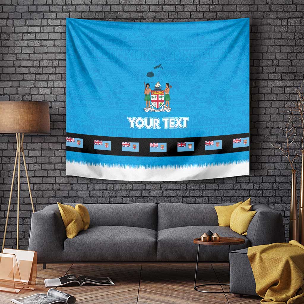 Fiji Merry Christmas Tapestry Santa Suit Style With Tapa Tribal Pattern LT03 Blue - Polynesian Pride