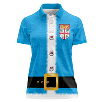Fiji Merry Christmas Women Polo Shirt Santa Suit Style With Tapa Tribal Pattern LT03 Female Blue - Polynesian Pride