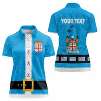 Fiji Merry Christmas Women Polo Shirt Santa Suit Style With Tapa Tribal Pattern LT03 - Polynesian Pride