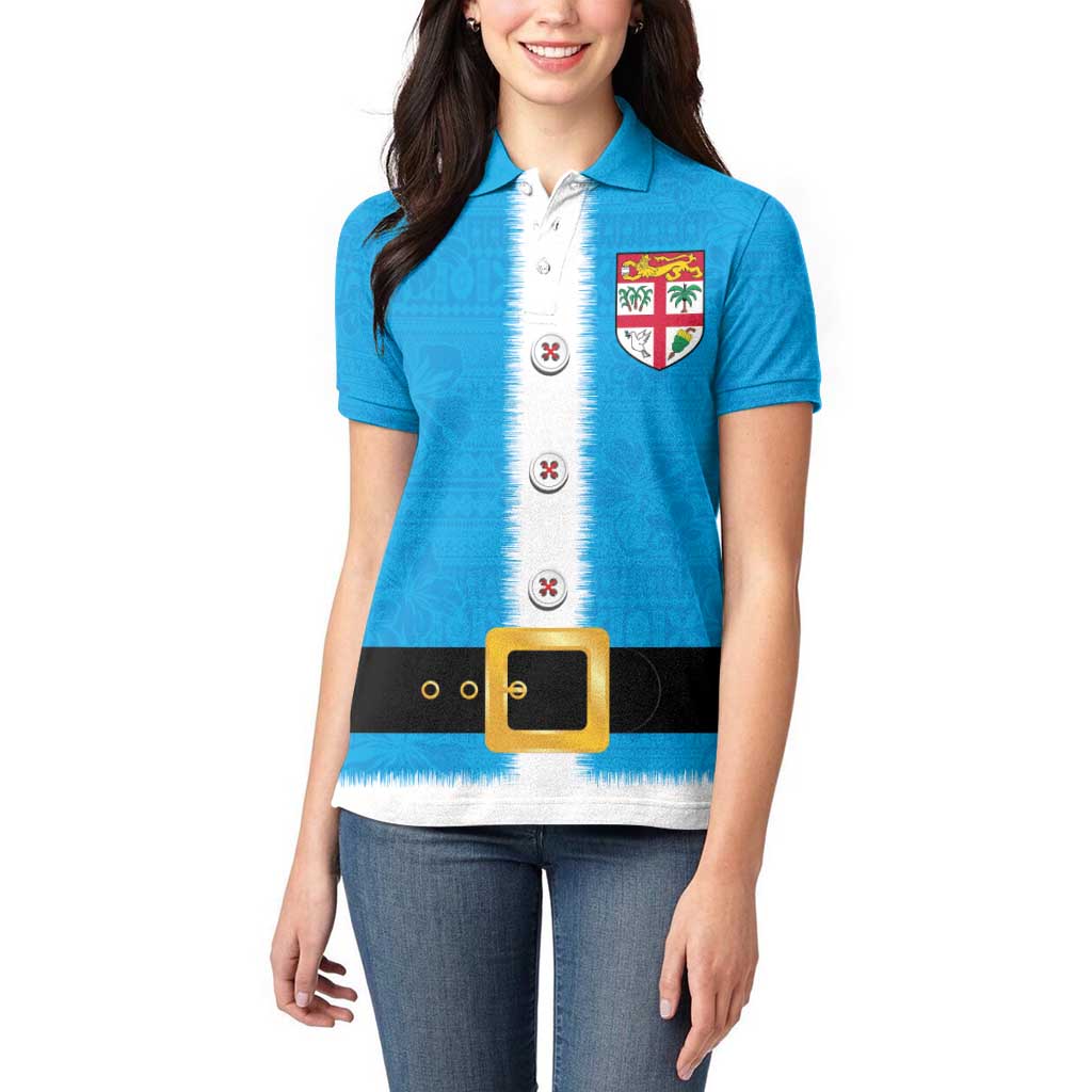 Fiji Merry Christmas Women Polo Shirt Santa Suit Style With Tapa Tribal Pattern LT03 - Polynesian Pride