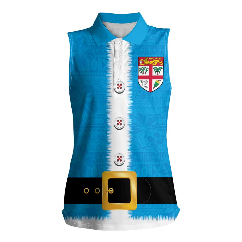 Fiji Merry Christmas Women Sleeveless Polo Shirt Santa Suit Style With Tapa Tribal Pattern