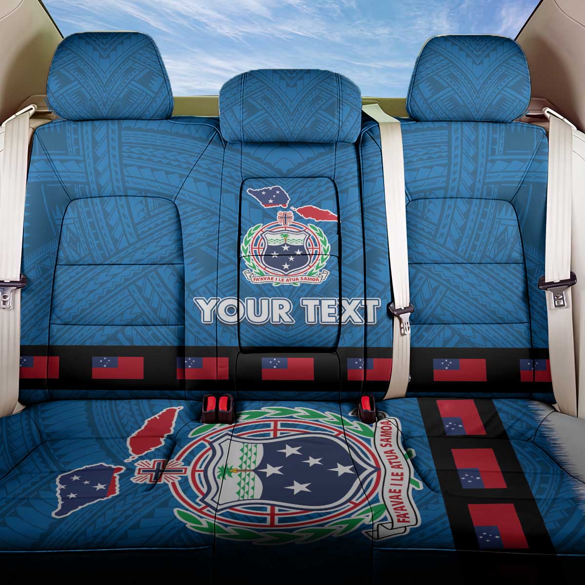 Samoa Merry Christmas Back Car Seat Cover Santa Suit Style With Tatau Tattoo Pattern LT03 One Size Blue - Polynesian Pride