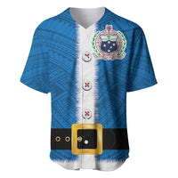 Samoa Merry Christmas Baseball Jersey Santa Suit Style With Tatau Tattoo Pattern LT03 Blue - Polynesian Pride