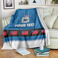 Samoa Merry Christmas Blanket Santa Suit Style With Tatau Tattoo Pattern LT03 Blue - Polynesian Pride