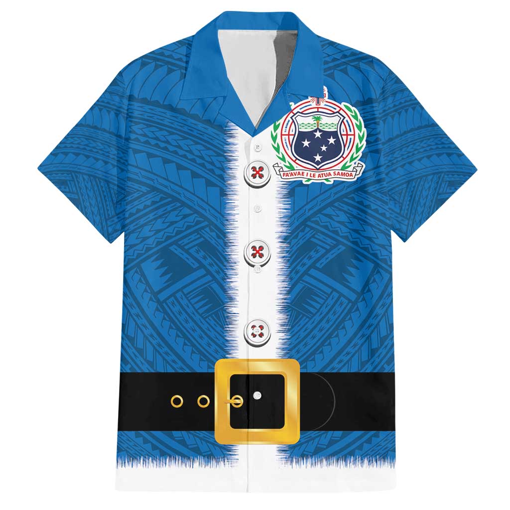 Samoa Merry Christmas Hawaiian Shirt Santa Suit Style With Tatau Tattoo Pattern LT03 Blue - Polynesian Pride