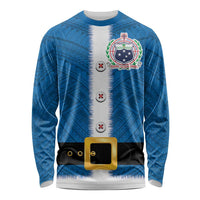 Samoa Merry Christmas Long Sleeve Shirt Santa Suit Style With Tatau Tattoo Pattern LT03 Unisex Blue - Polynesian Pride