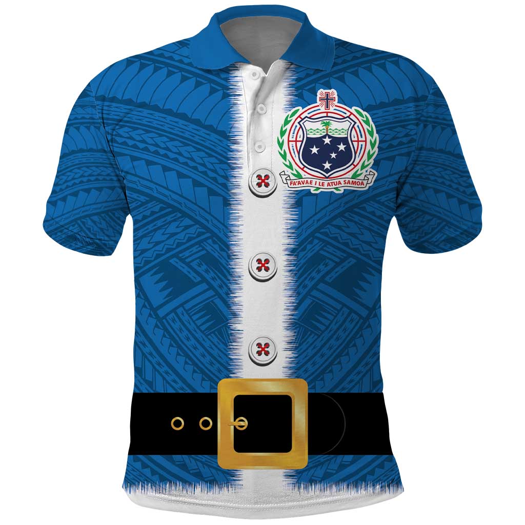 Samoa Merry Christmas Polo Shirt Santa Suit Style With Tatau Tattoo Pattern LT03 Blue - Polynesian Pride