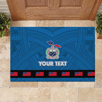 Samoa Merry Christmas Rubber Doormat Santa Suit Style With Tatau Tattoo Pattern LT03 Blue - Polynesian Pride