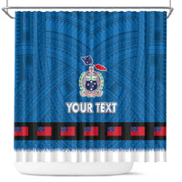 Samoa Merry Christmas Shower Curtain Santa Suit Style With Tatau Tattoo Pattern LT03 Blue - Polynesian Pride