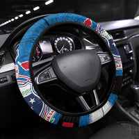 Samoa Merry Christmas Steering Wheel Cover Santa Suit Style With Tatau Tattoo Pattern LT03 Universal Fit Blue - Polynesian Pride