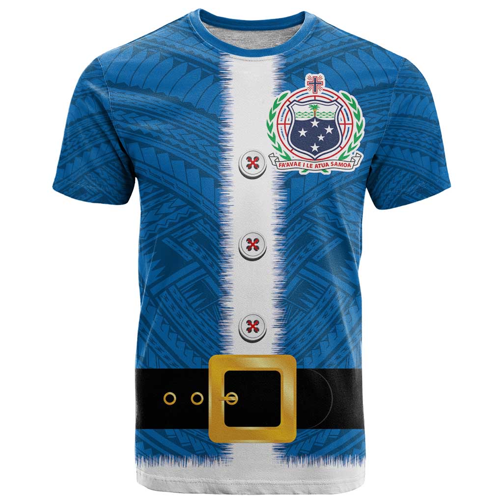 Samoa Merry Christmas T Shirt Santa Suit Style With Tatau Tattoo Pattern LT03 Blue - Polynesian Pride