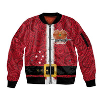 Papua New Guinea Merry Christmas Sleeve Zip Bomber Jacket Santa Suit Style With Melanesian Pattern LT03 Unisex Red - Polynesian Pride