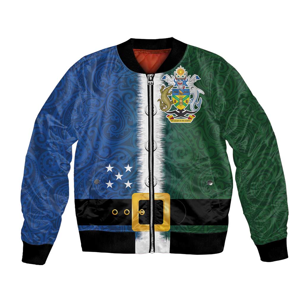 Solomon Islands Merry Christmas Bomber Jacket Santa Suit Style With Melanesian Pattern LT03 Unisex Green - Polynesian Pride