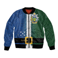 Solomon Islands Merry Christmas Bomber Jacket Santa Suit Style With Melanesian Pattern LT03 Unisex Green - Polynesian Pride