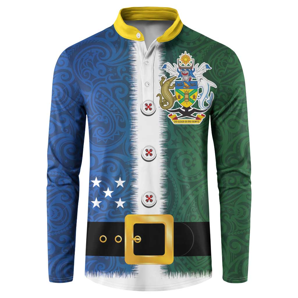 Solomon Islands Merry Christmas Button Sweatshirt Santa Suit Style With Melanesian Pattern LT03 Green - Polynesian Pride