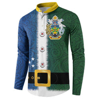 Solomon Islands Merry Christmas Button Sweatshirt Santa Suit Style With Melanesian Pattern LT03 - Polynesian Pride