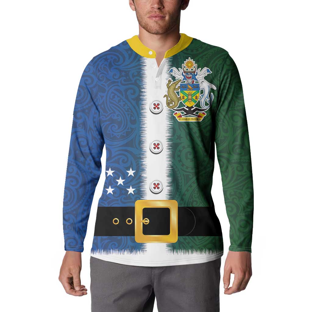 Solomon Islands Merry Christmas Button Sweatshirt Santa Suit Style With Melanesian Pattern LT03 - Polynesian Pride