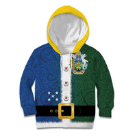 Solomon Islands Merry Christmas Kid Hoodie Santa Suit Style With Melanesian Pattern LT03 Hoodie Green - Polynesian Pride