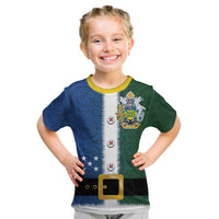 Solomon Islands Merry Christmas Kid T Shirt Santa Suit Style With Melanesian Pattern LT03 Green - Polynesian Pride