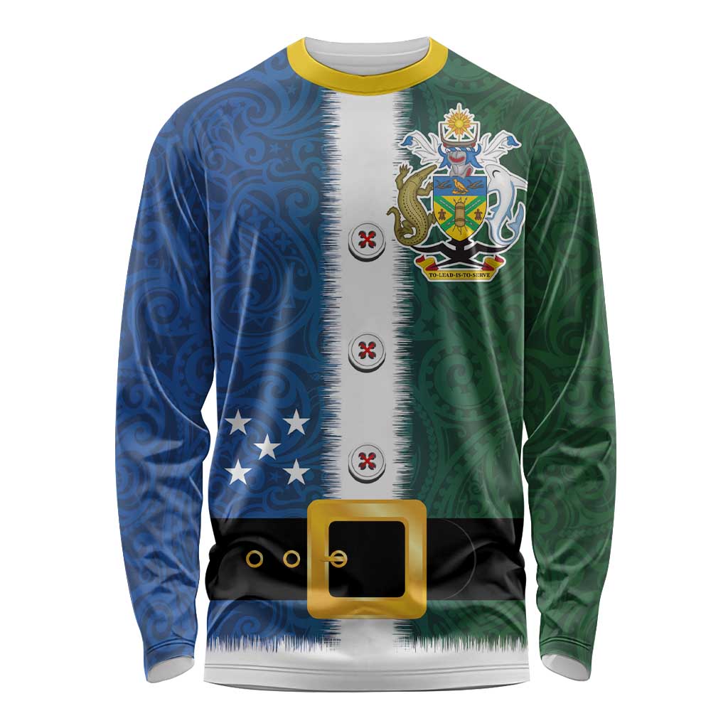 Solomon Islands Merry Christmas Long Sleeve Shirt Santa Suit Style With Melanesian Pattern LT03 Unisex Green - Polynesian Pride