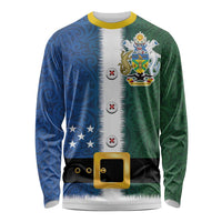 Solomon Islands Merry Christmas Long Sleeve Shirt Santa Suit Style With Melanesian Pattern LT03 Unisex Green - Polynesian Pride