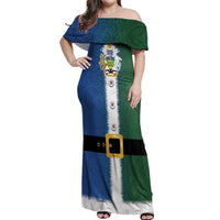 Solomon Islands Merry Christmas Off Shoulder Maxi Dress Santa Suit Style With Melanesian Pattern LT03 Women Green - Polynesian Pride