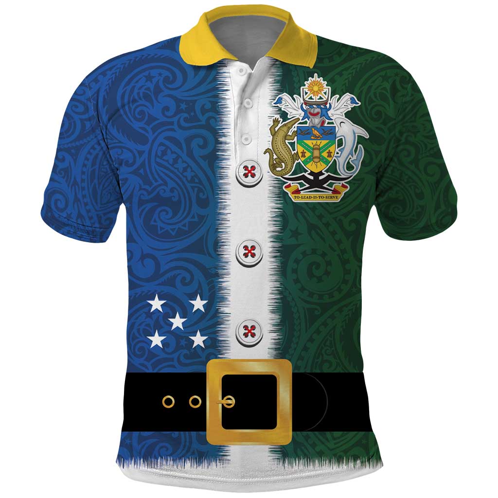 Solomon Islands Merry Christmas Polo Shirt Santa Suit Style With Melanesian Pattern LT03 Green - Polynesian Pride