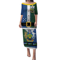 Solomon Islands Merry Christmas Puletasi Santa Suit Style With Melanesian Pattern LT03 Long Dress Green - Polynesian Pride