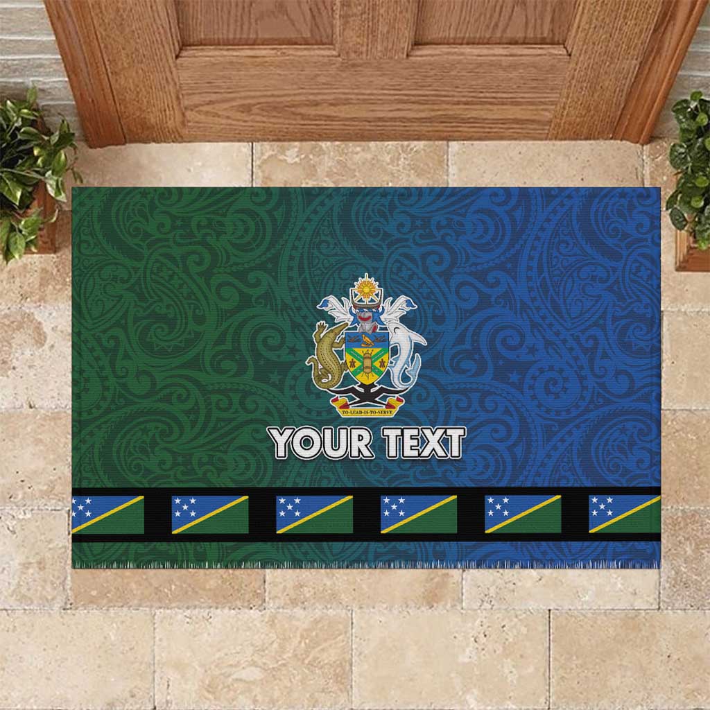 Solomon Islands Merry Christmas Rubber Doormat Santa Suit Style With Melanesian Pattern LT03 Green - Polynesian Pride