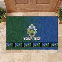 Solomon Islands Merry Christmas Rubber Doormat Santa Suit Style With Melanesian Pattern LT03 Green - Polynesian Pride