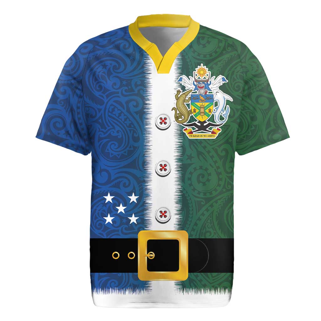 Solomon Islands Merry Christmas Rugby Jersey Santa Suit Style With Melanesian Pattern LT03 Green - Polynesian Pride