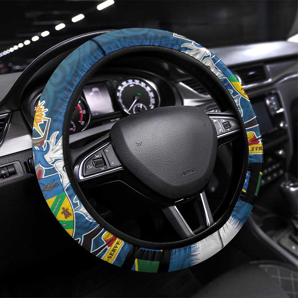 Solomon Islands Merry Christmas Steering Wheel Cover Santa Suit Style With Melanesian Pattern LT03 Universal Fit Green - Polynesian Pride