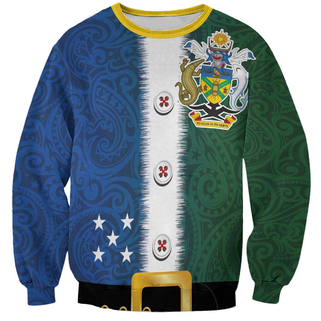 Solomon Islands Merry Christmas Sweatshirt Santa Suit Style With Melanesian Pattern LT03 Unisex Green - Polynesian Pride