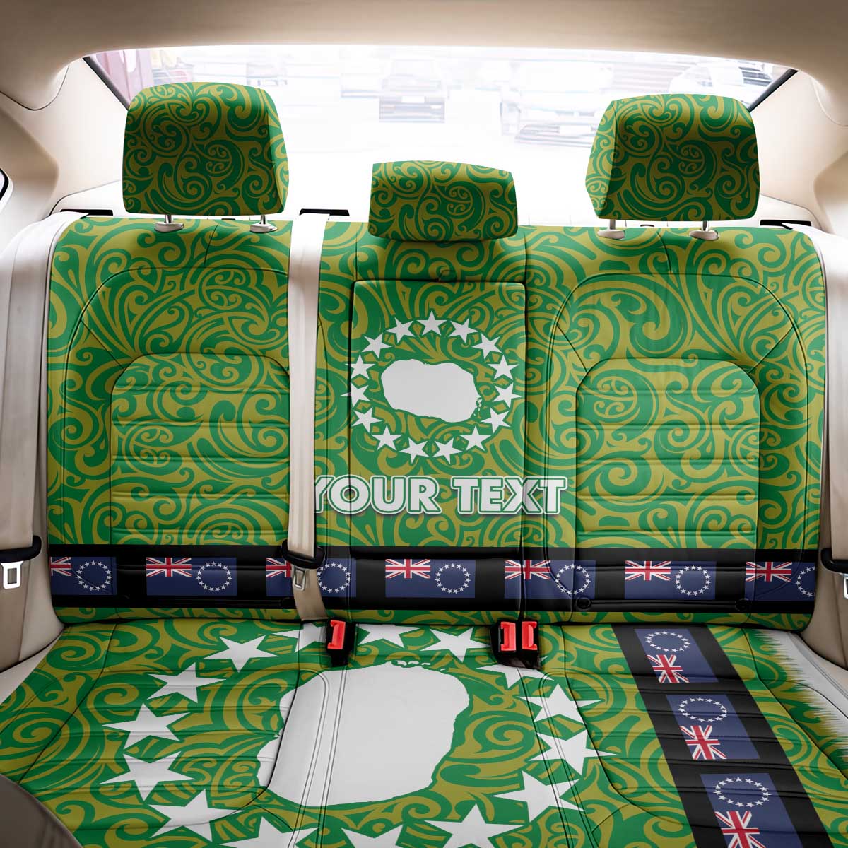 Cook Islands Merry Christmas Back Car Seat Cover Santa Suit Style With Polynesian Pattern LT03 - Polynesian Pride