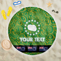 Cook Islands Merry Christmas Beach Blanket Santa Suit Style With Polynesian Pattern LT03 One Size 150cm Green - Polynesian Pride