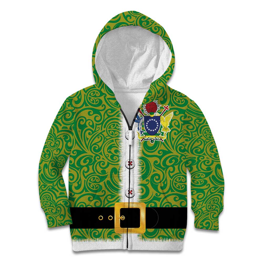 Cook Islands Merry Christmas Kid Hoodie Santa Suit Style With Polynesian Pattern LT03 Zip Hoodie Green - Polynesian Pride