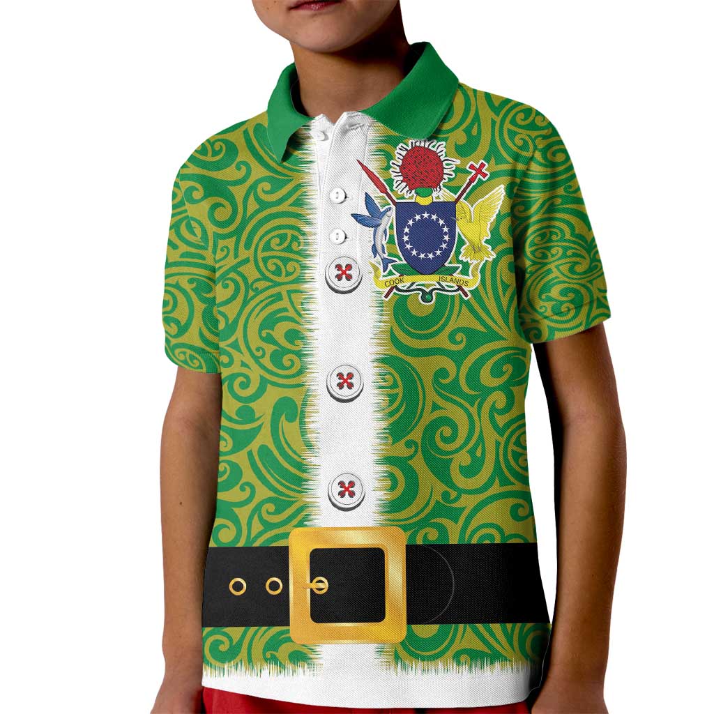 Cook Islands Merry Christmas Kid Polo Shirt Santa Suit Style With Polynesian Pattern LT03 Kid Green - Polynesian Pride