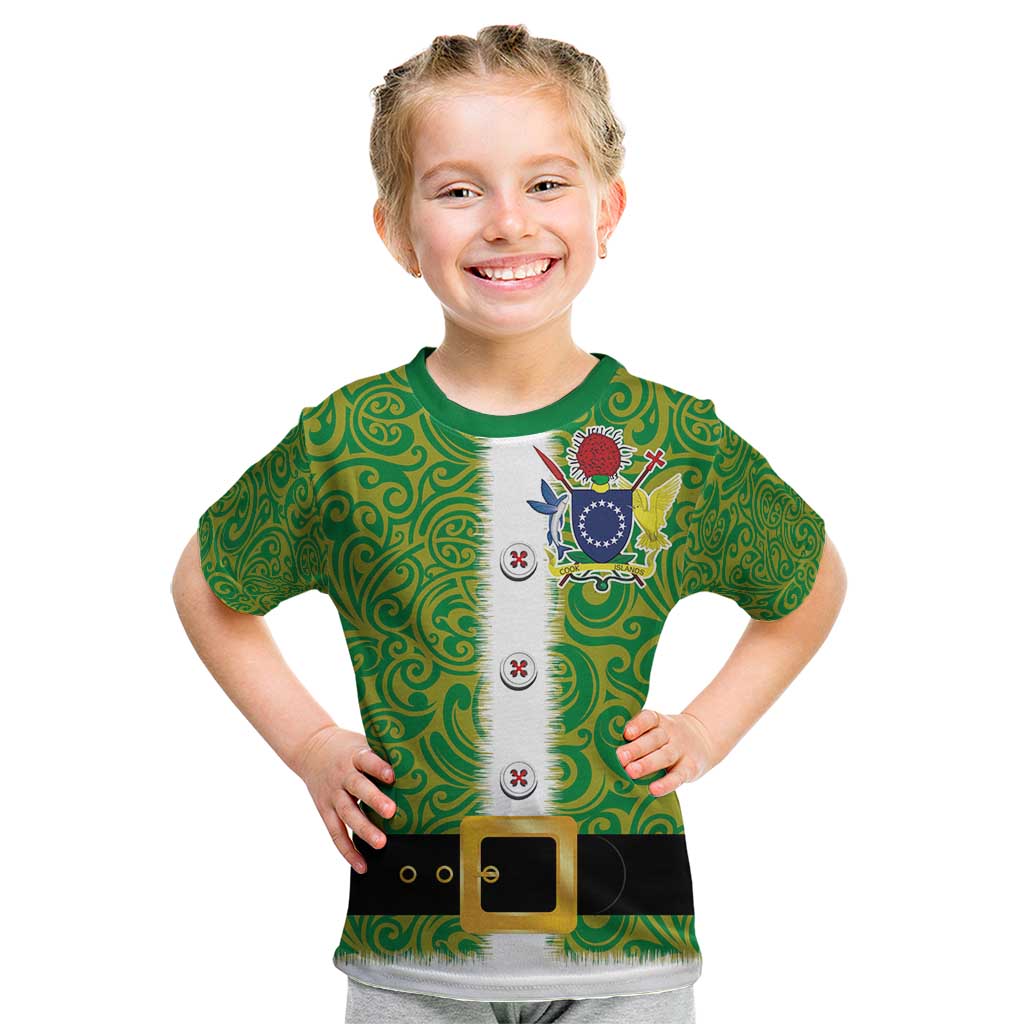 Cook Islands Merry Christmas Kid T Shirt Santa Suit Style With Polynesian Pattern LT03 Green - Polynesian Pride